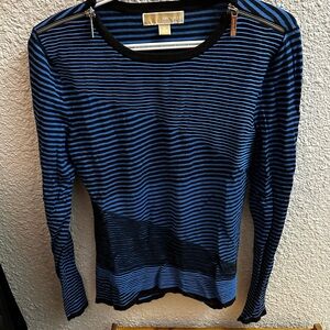 Michael Kors Navy and Black Striped Top with Texture